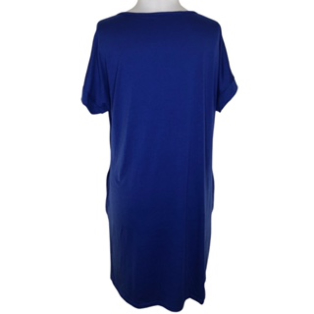 NWOT No Brand Label A-line Side Pocket V-neck Short Sleeve Blue Dress Size L - Picture 4 of 7